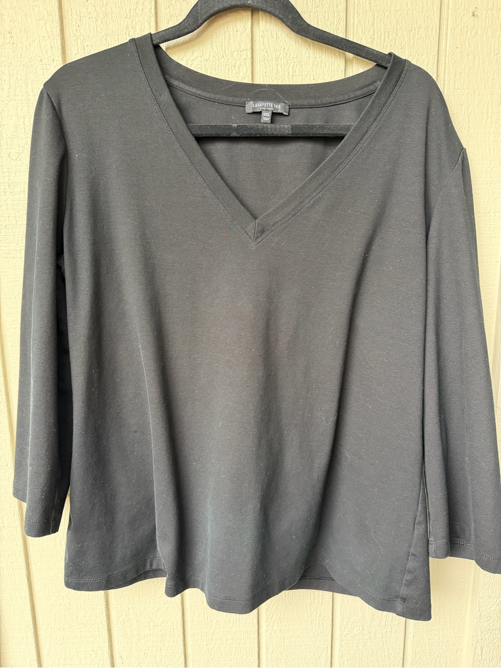 Lafayette 148 New York Black V-Neck Long Sleeve Tee